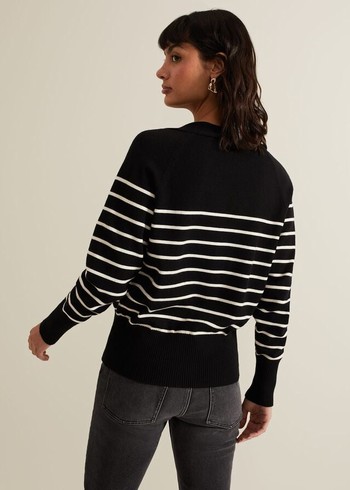 Phase Eight Nina V Neck Stripe Knitwear Black/White Australia | IR1824975